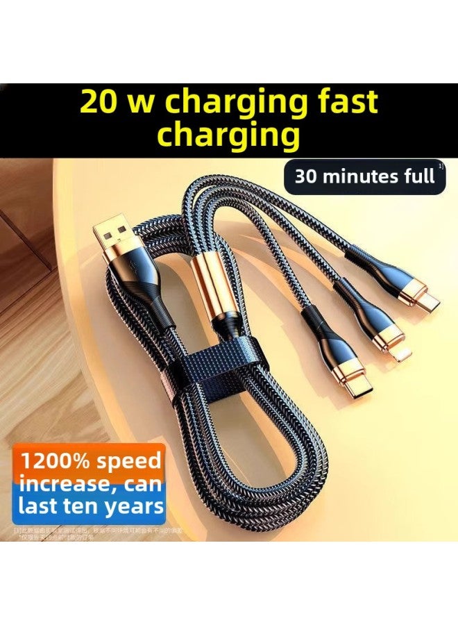 Data Cable Super Fast Charging Three-in-one-to-three Charging Cable Is Suitable For Apple Huawei Android Typec Interface-Color:Black 【upgraded Version】 Speed Up 900%-1.3m - Image 2